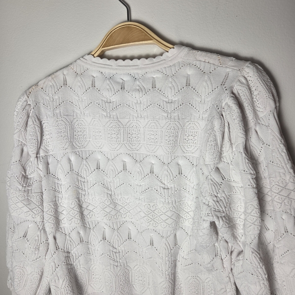 Zara White Crochet Knit Sweater With Balloon Sleeves - Picture 8 of 9